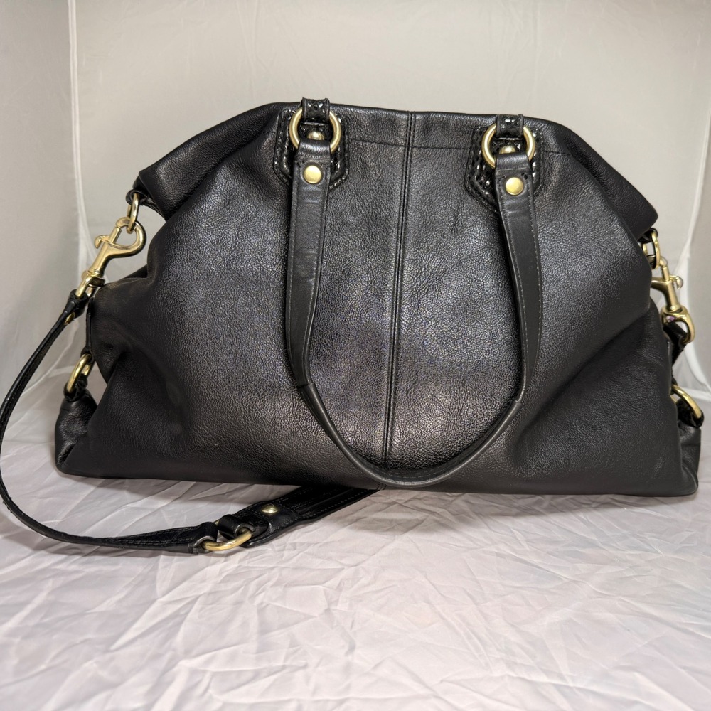 Coach Ashley Carry all Bag Black Pebbled Leather Snakeskin Trim Gold F19243 - Picture 11 of 15
